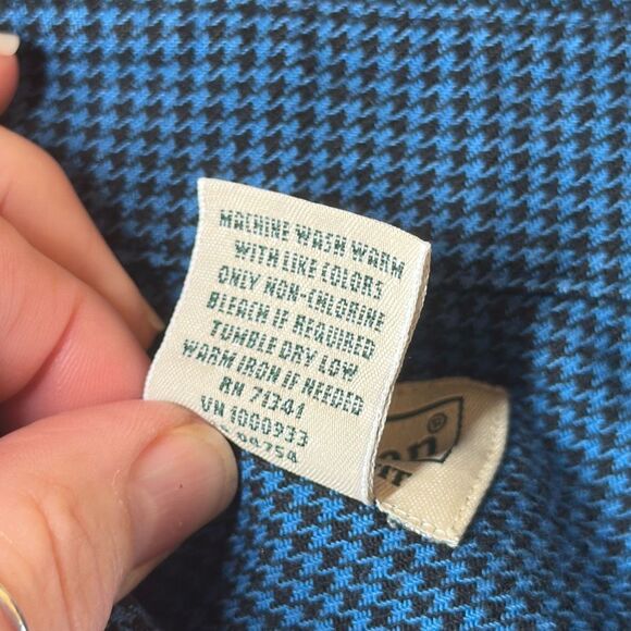 LL Bean Shirt Mens Large Blue Wicked Good Flannel Traditional Fit Houndstooth - Picture 6 of 7
